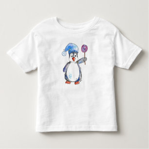 Niedlicher Whimsikaler Pinguin mit Lollipop Kleinkind T-shirt