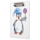 Niedlicher Whimsikaler Pinguin mit Lollipop Klemmbrett (Links)