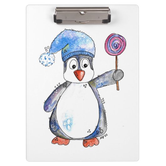 Niedlicher Whimsikaler Pinguin mit Lollipop Klemmbrett (Vorderseite)