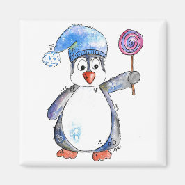 Niedlicher Whimsikaler Pinguin mit Lollipop Magnet