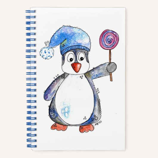 Niedlicher Whimsikaler Pinguin mit Lollipop Notizblock (Vorderseite)