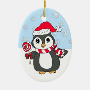 Niedlicher Whimsikaler Pinguin mit Lollipop Person Keramik Ornament