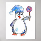 Niedlicher Whimsikaler Pinguin mit Lollipop Poster (Vorne)