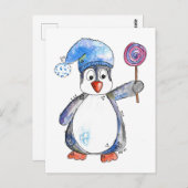 Niedlicher Whimsikaler Pinguin mit Lollipop Postkarte (Vorne/Hinten)