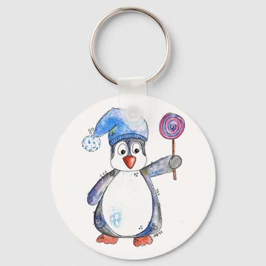 Niedlicher Whimsikaler Pinguin mit Lollipop Schlüsselanhänger (Vorderseite)
