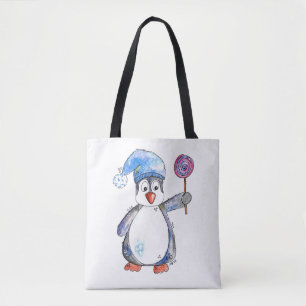 Niedlicher Whimsikaler Pinguin mit Lollipop Tasche