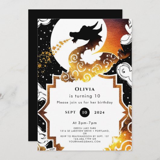 Niedlicher Whimsikdrache Geburtstag Einladung (Vorne/Hinten)
