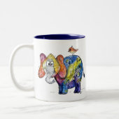 Niedlicher Whimsikfarbener Elefant Zweifarbige Tasse (Links)