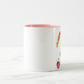 Niedlicher Whimsikfarbener Hase mit Karotte Zweifarbige Tasse (Mittel)