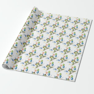 Niedlicher Whimsikgrüner Frosch mit Ballons Geschenkpapier