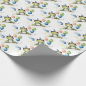 Niedlicher Whimsikgrüner Frosch mit Ballons Geschenkpapier (Ecke)