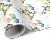 Niedlicher Whimsikgrüner Frosch mit Ballons Geschenkpapier (Rolleneckpunkt)