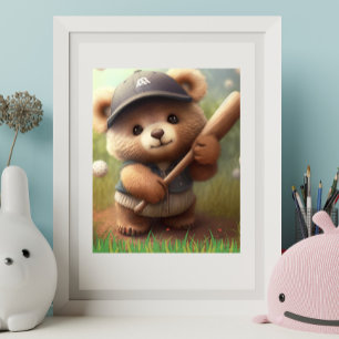 Niedlicher Whimsischer Bär, Baseball Personalisier Poster