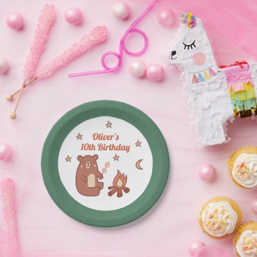 Niedlicher Whimsischer Bär Camping Geburtstag Pappteller (Party)