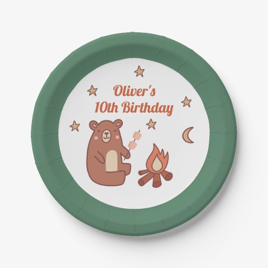 Niedlicher Whimsischer Bär Camping Geburtstag Pappteller (Vorderseite)