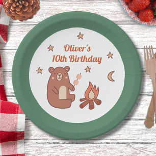Niedlicher Whimsischer Bär Camping Geburtstag Pappteller