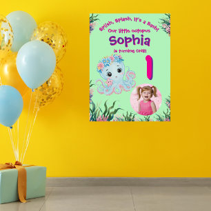 Niedlicher Whimsischer Bläschen Oktopus Geburtstag Poster