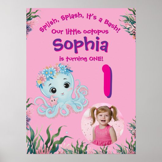 Niedlicher Whimsischer Bläschen Oktopus Geburtstag Poster (Vorne)