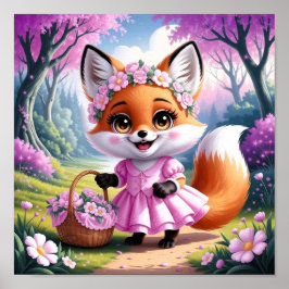 Niedlicher Whimsischer Cartoon Fox Girl Poster