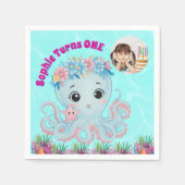 Niedlicher Whimsischer Floral Octopus Girly Foto G Serviette (Vorderseite)