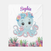 Niedlicher Whimsischer Floral Octopus Girly Geburt Fleecedecke (Vorderseite)