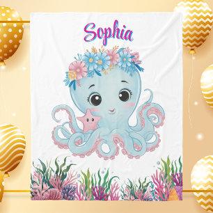 Niedlicher Whimsischer Floral Octopus Girly Geburt Fleecedecke