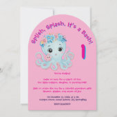 Niedlicher Whimsischer Floral Octopus Girly Kinder Einladung (Vorderseite)