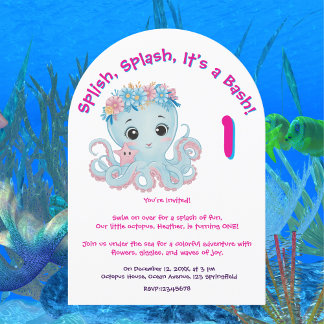 Niedlicher Whimsischer Floral Octopus Girly Kinder Einladung