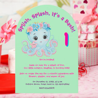 Niedlicher Whimsischer Floral Octopus Girly Kinder Einladung