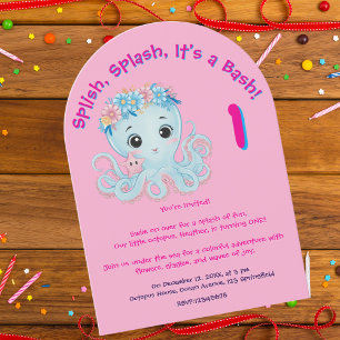 Niedlicher Whimsischer Floral Octopus Girly Kinder Einladung