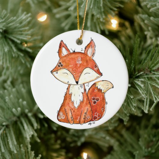 Niedlicher Whimsischer Fox Keramik Ornament (Baum)