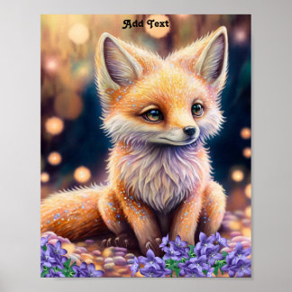 Niedlicher Whimsischer Fox Lila Blumen Kinderzimme Poster