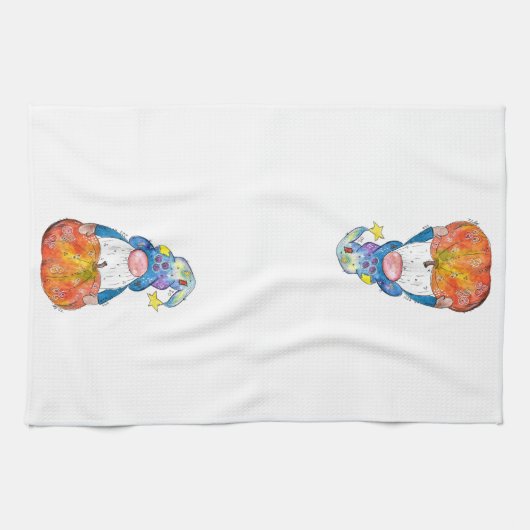 Niedlicher Whimsischer Herbstgnome mit Pumpkin Geschirrtuch (Horizontal)