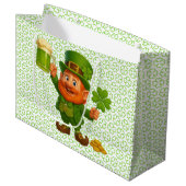 Niedlicher/whimsischer Leprechaun St. Patrick's Da Große Geschenktüte (Vorderseite Schrägansicht)