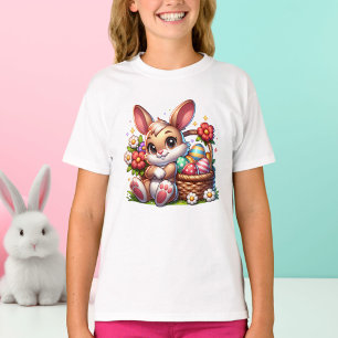 Niedlicher Whimsischer Osterhase mit Korb T-Shirt