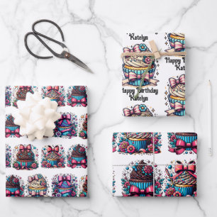 Niedlicher Whimsischer Personalisierter Cupcake Ge Geschenkpapier Set