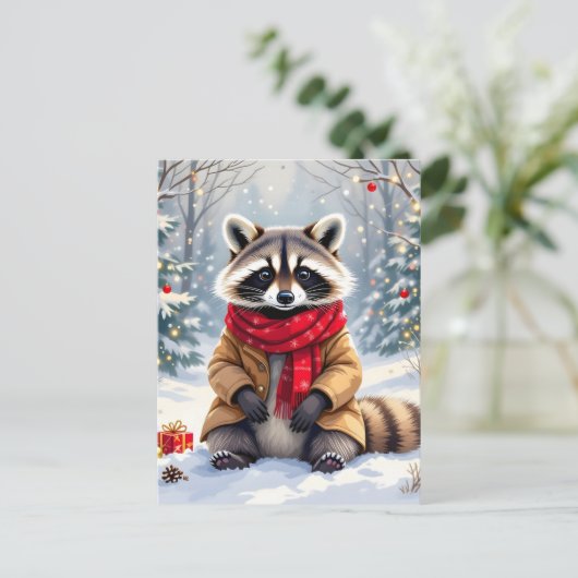 Niedlicher Whimsischer Raccoon Personalisierte Wei Postkarte (Stehend Vorderseite)