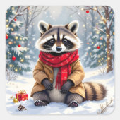 Niedlicher Whimsischer Raccoon Quadratischer Aufkleber (Vorderseite)