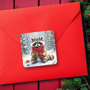Niedlicher Whimsischer Raccoon Quadratischer Aufkleber