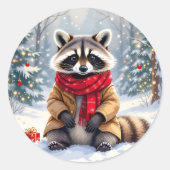 Niedlicher Whimsischer Raccoon Runder Aufkleber (Vorderseite)