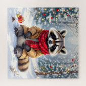 Niedlicher Whimsischer Raccoon Weihnachten Persona Puzzle (Horizontal)