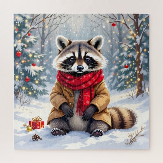Niedlicher Whimsischer Raccoon Weihnachten Persona Puzzle (Vertikal)