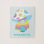 Niedlicher Whimsischer Regenbogen Pilz Haus Blauer Puzzle<br><div class="desc">Dieses niedliche Rätsel enthält eine skurrile Darstellung der Regenbogenmärchen in aquamarin Blau,  Gelb und Rosa. Personalisieren Sie es mit Ihrem Namen. Gute Geschenkidee.</div>