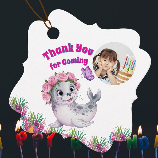 Niedlicher Whimsischer Seelöwe Foto Geburtstag Geschenkanhänger