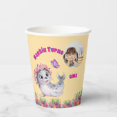 Niedlicher Whimsischer Seelöwe Foto Geburtstag Pappbecher (Vorderseite)