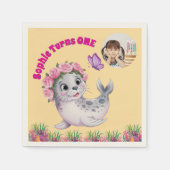 Niedlicher Whimsischer Seelöwe Foto Geburtstag Serviette (Vorderseite)