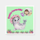 Niedlicher Whimsischer Seelöwe Foto Geburtstag Serviette (Vorderseite)