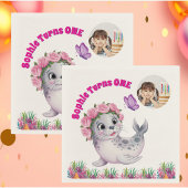 Niedlicher Whimsischer Seelöwe Foto Geburtstag Serviette