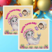 Niedlicher Whimsischer Seelöwe Foto Geburtstag Serviette