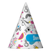 Niedlicher Whimsischer Vorname Unicorn Regenbogenm Partyhütchen (Links)